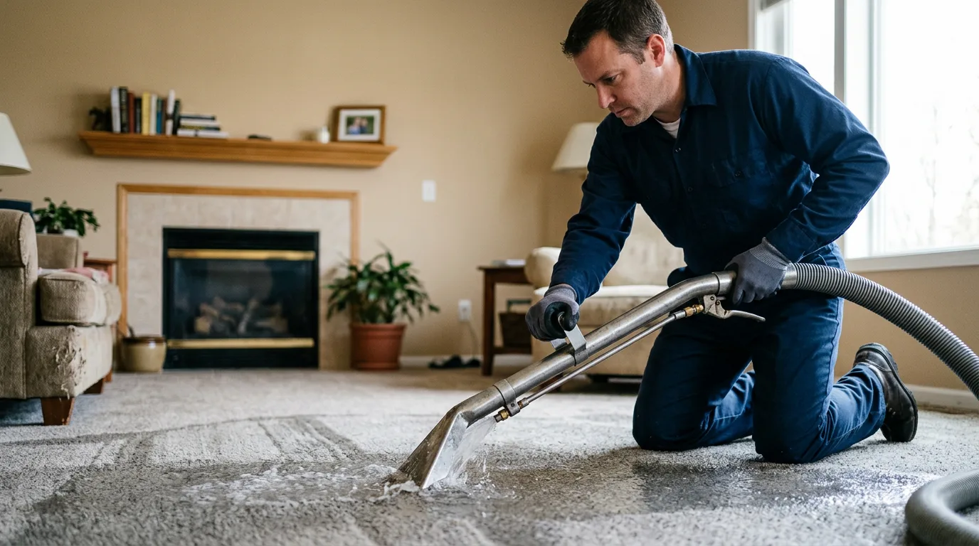 Water damage restoration technician working near Armada, MI